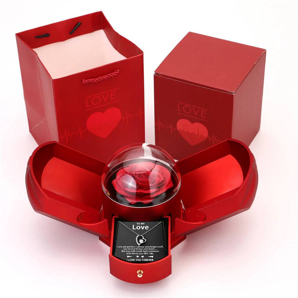 Evig rosasken "Till min kärlek" med diamanthjärthalsband